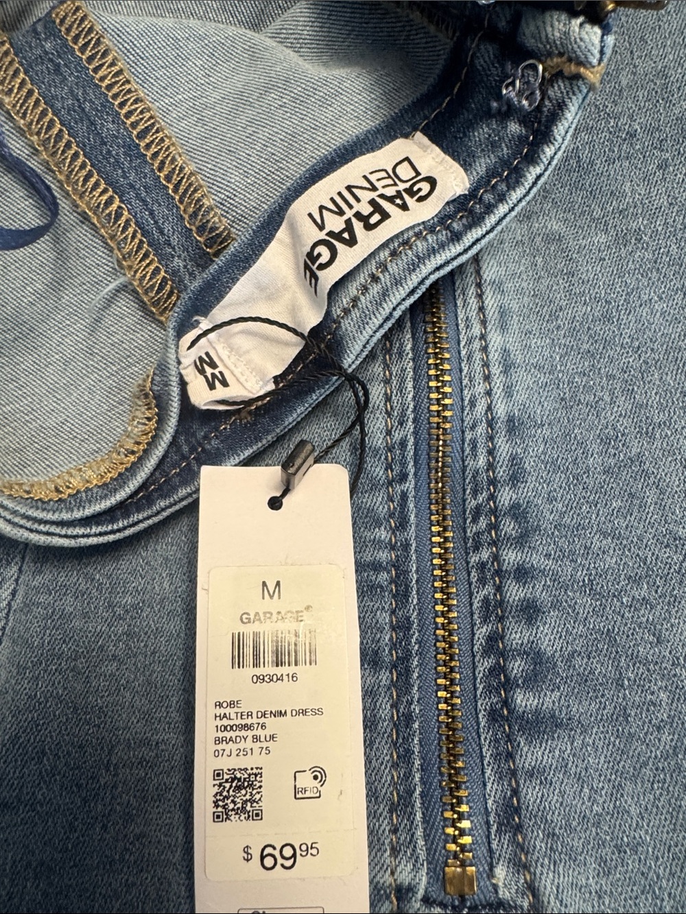 *New With Tag* GAME DAY Garage Light Blue Denim Halter Mini Dress - Picture 6 of 6
